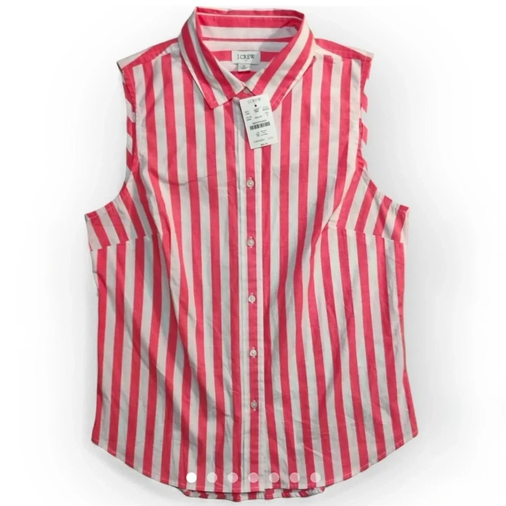 NWT J. Crew Pink and White Sleeveless Button Down Shirt - Picture 6 of 6